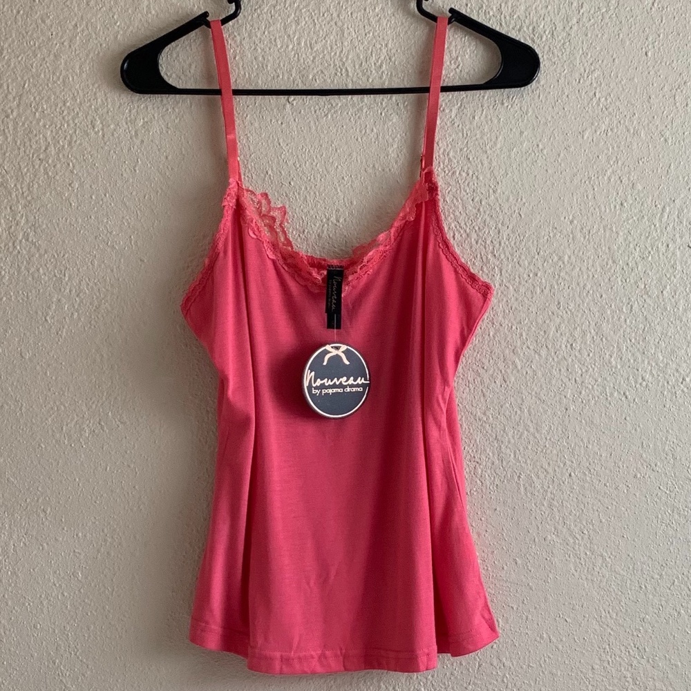 Nouveau By Pajama Drama Lace Trim Pink PJ Top